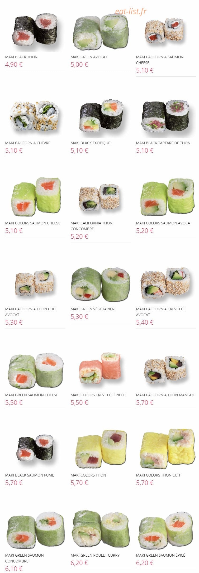Carte et menu de Resto Sushi's à Saint Louis la Chaussee — Maki suite