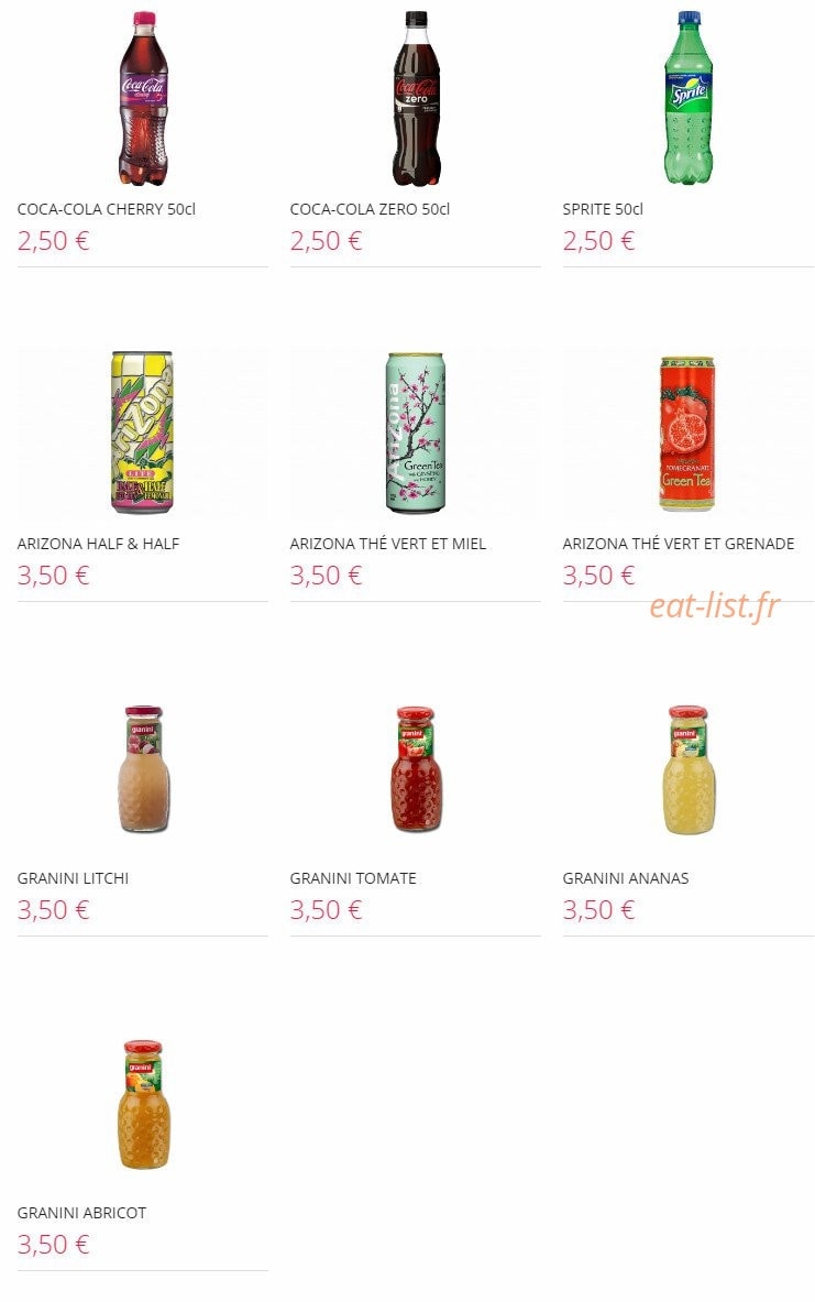 Carte et menu de Resto Sushi's à Saint Louis la Chaussee — Boissons sans alcools suite