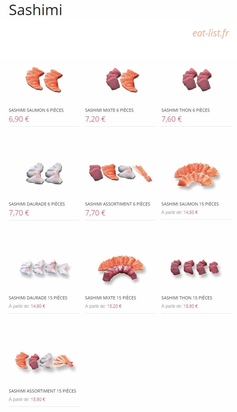 Carte et menu de Resto Sushi's à Saint Louis la Chaussee — Sashimi