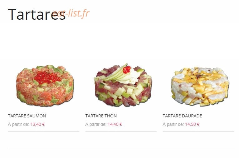 Carte et menu de Resto Sushi's à Saint Louis la Chaussee — Tartares