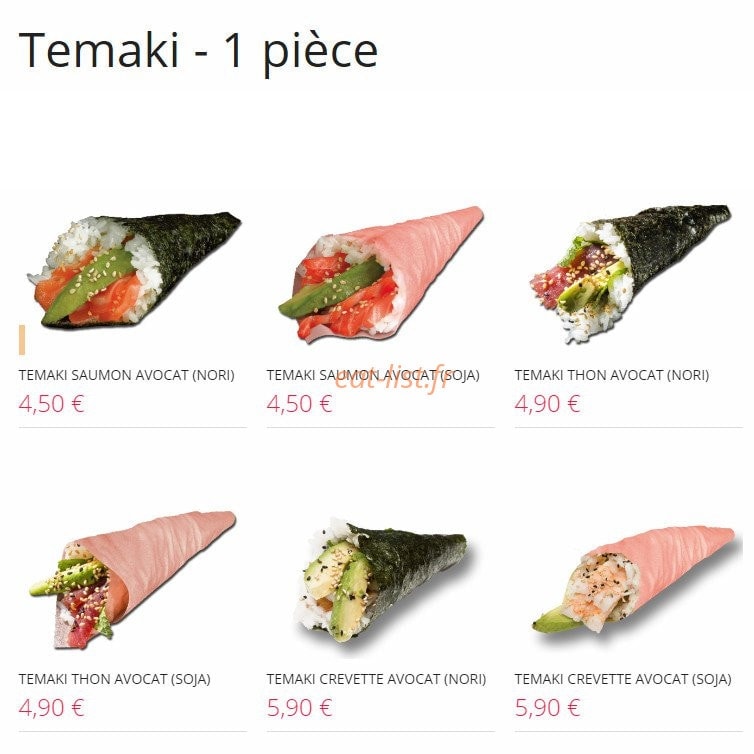 Carte et menu de Resto Sushi's à Saint Louis la Chaussee — Temaki