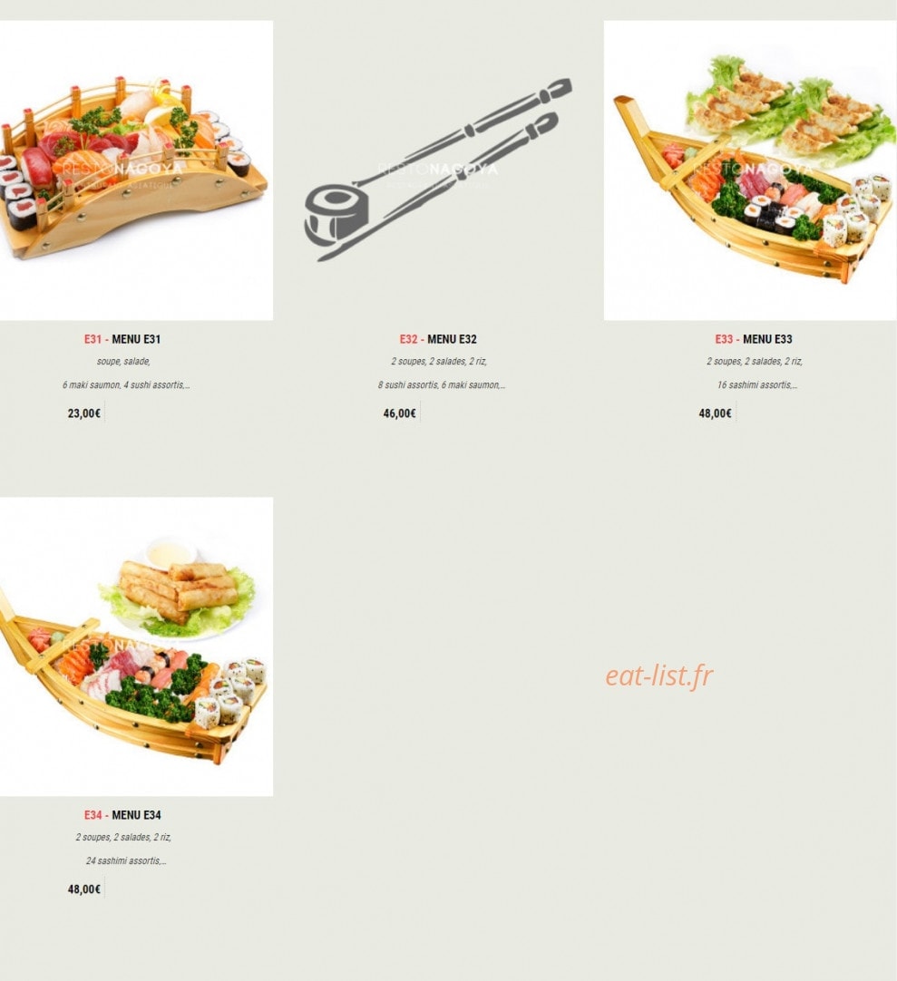 Nagoya Sushi — carte page 1