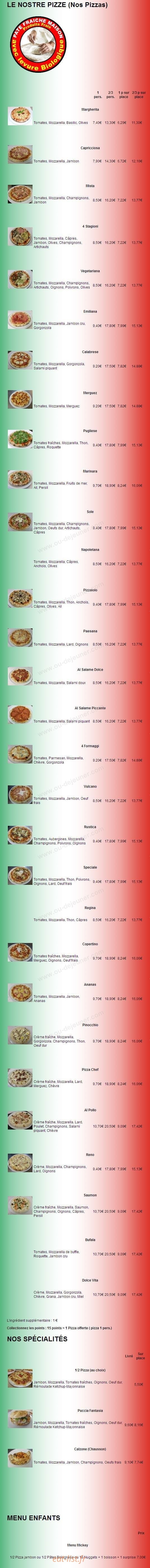 Pizzasole — carte page 1
