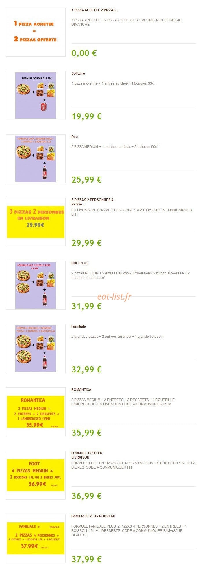 Easy Pizza — carte page 1