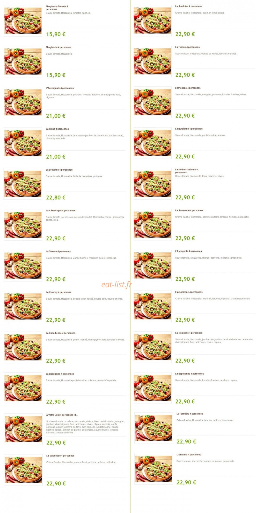 Easy Pizza — carte page 2