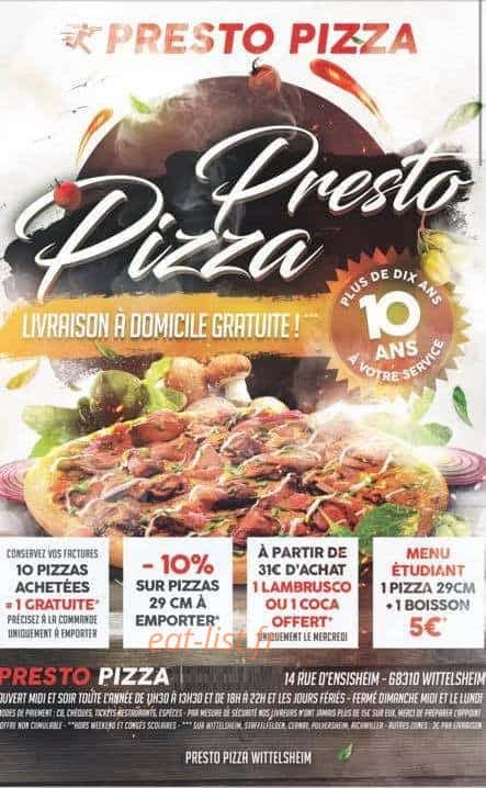 Presto pizza — carte page 1