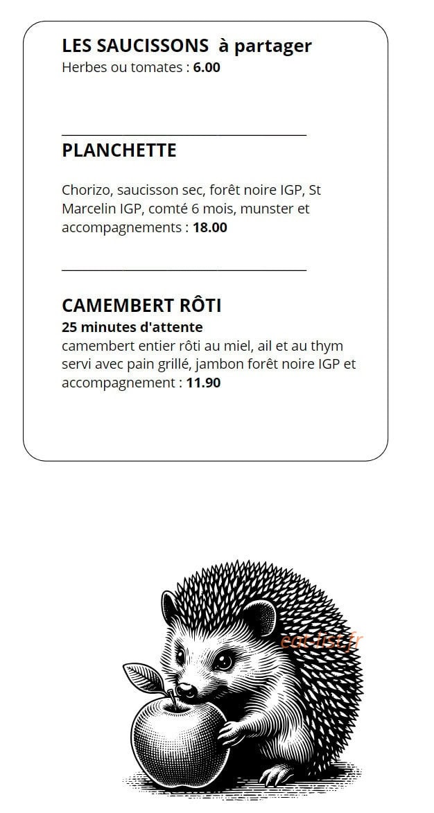 Le Bistro du Hérisson — carte page 1