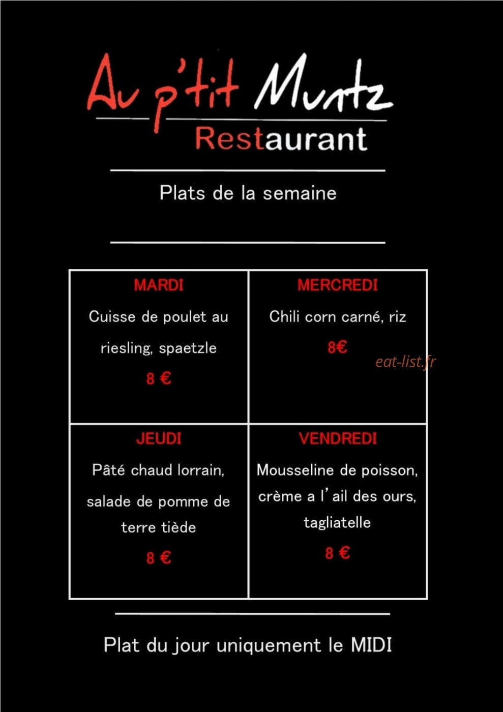 Au p'tit muntz — carte page 1