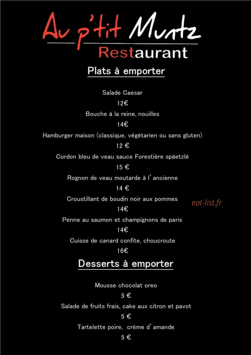Au p'tit muntz — carte page 2