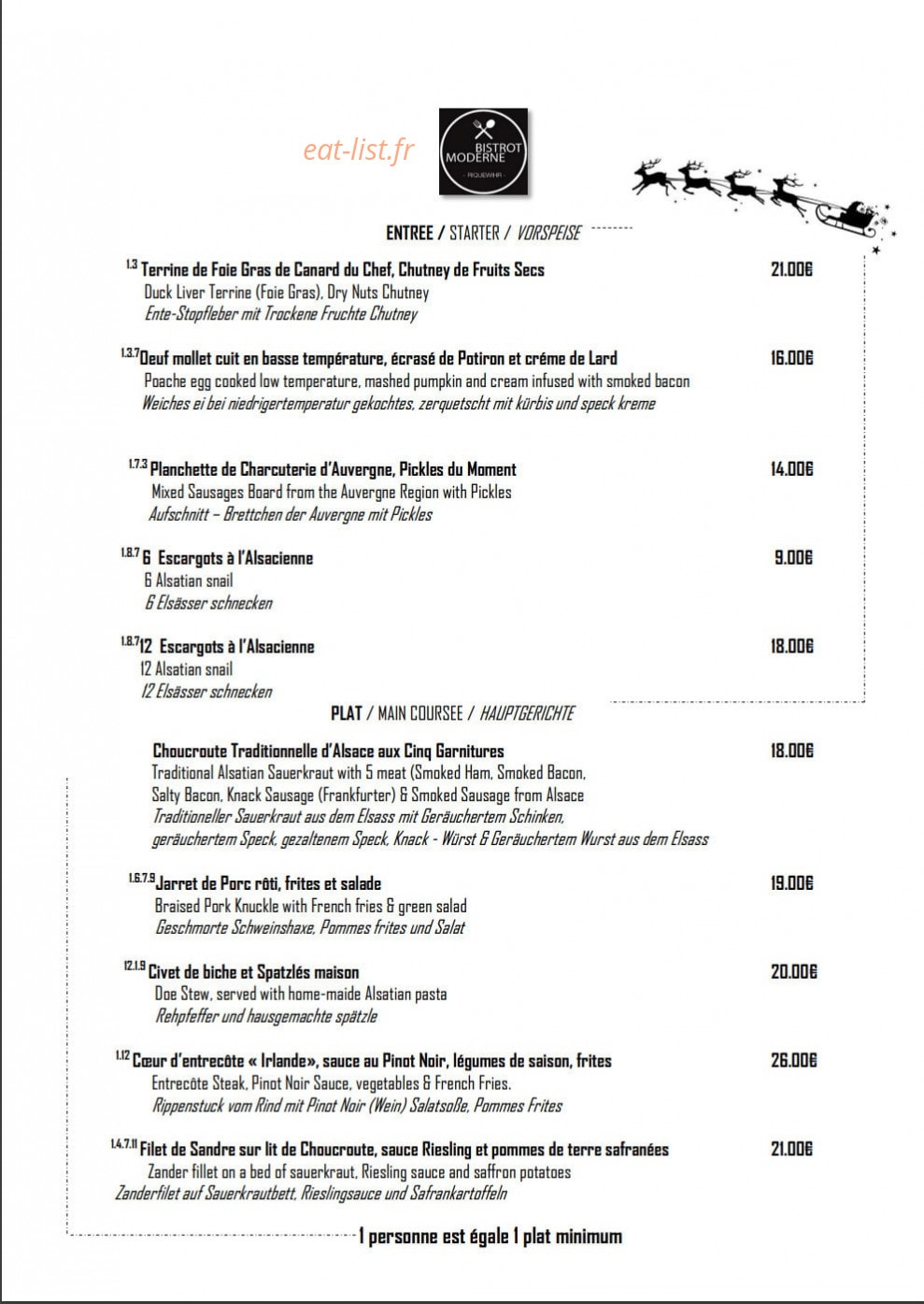 Bistrot Moderne — carte page 1
