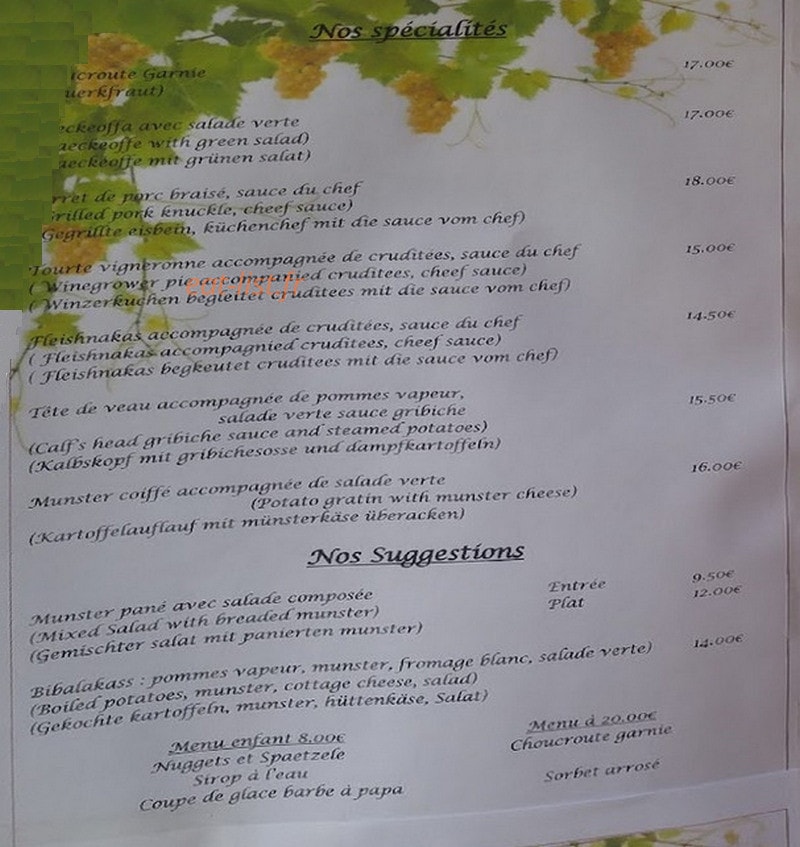 Le Caveau des Vignerons — carte page 1