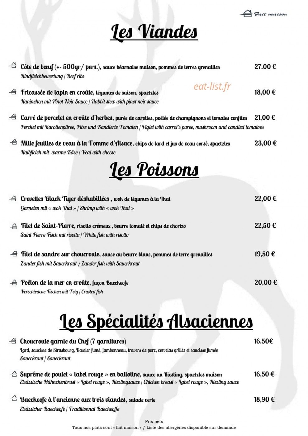 Le restaurant au cerf — carte page 5