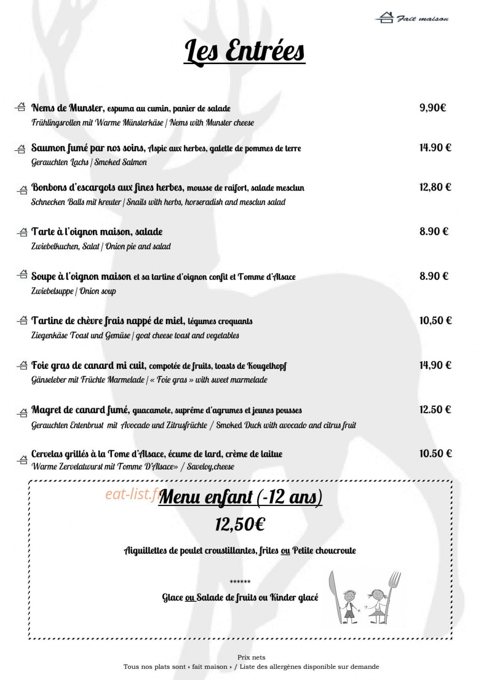 Le restaurant au cerf — carte page 4