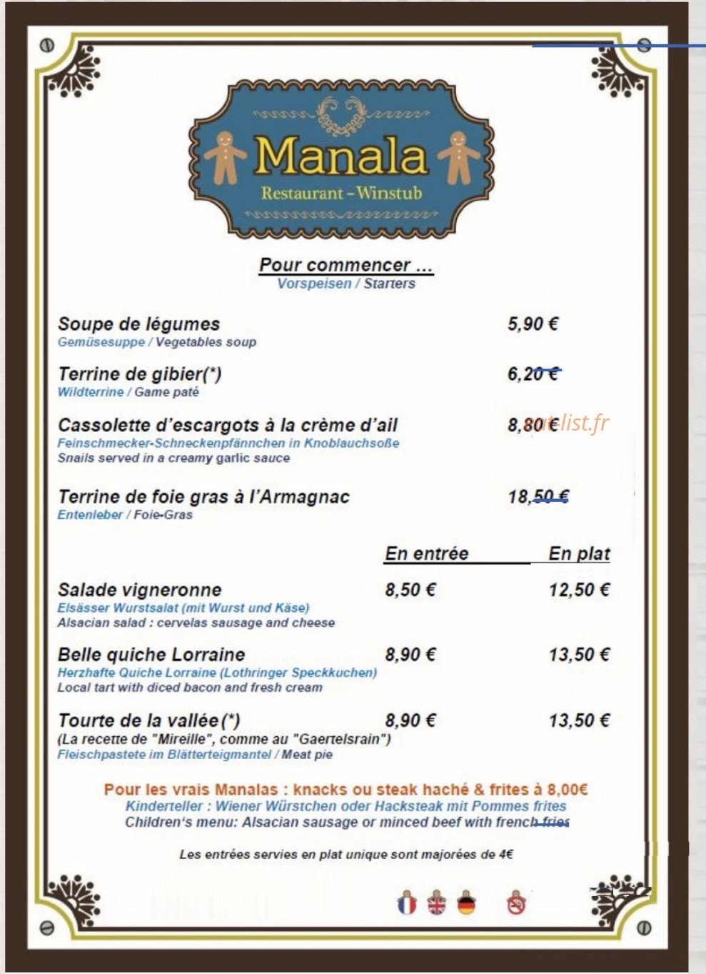 Restaurant le Manala — carte page 1
