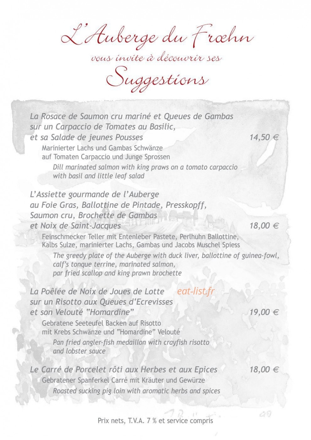 Auberge du Froehn — carte page 16