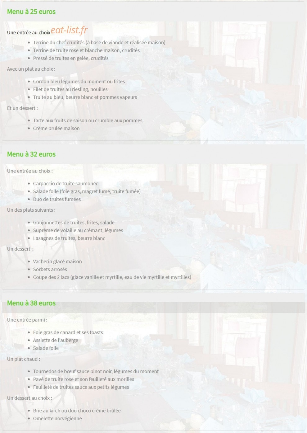 Auberge des 2 Lacs — carte page 1