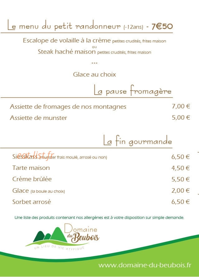 Auberge du Beubois — carte page 4