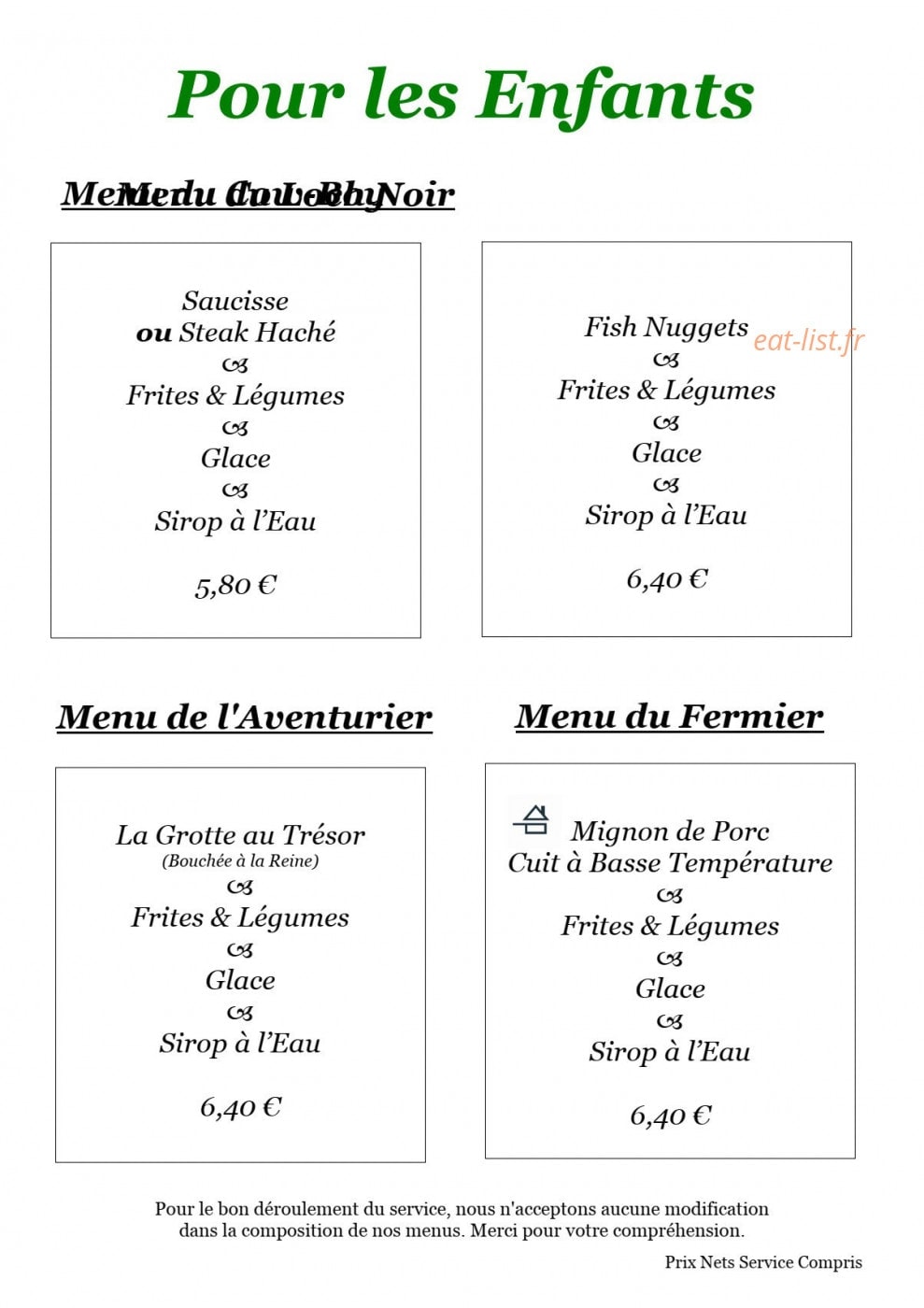 Auberge du Lac Noir — carte page 2