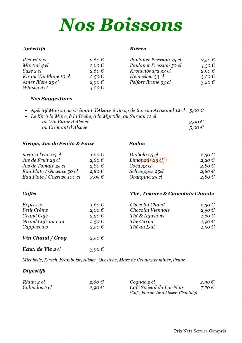 Auberge du Lac Noir — carte page 7