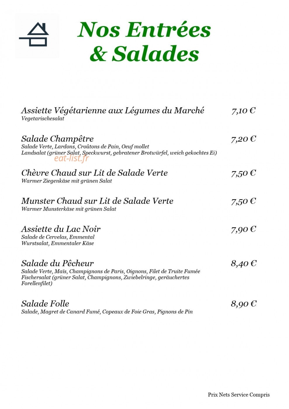 Auberge du Lac Noir — carte page 3