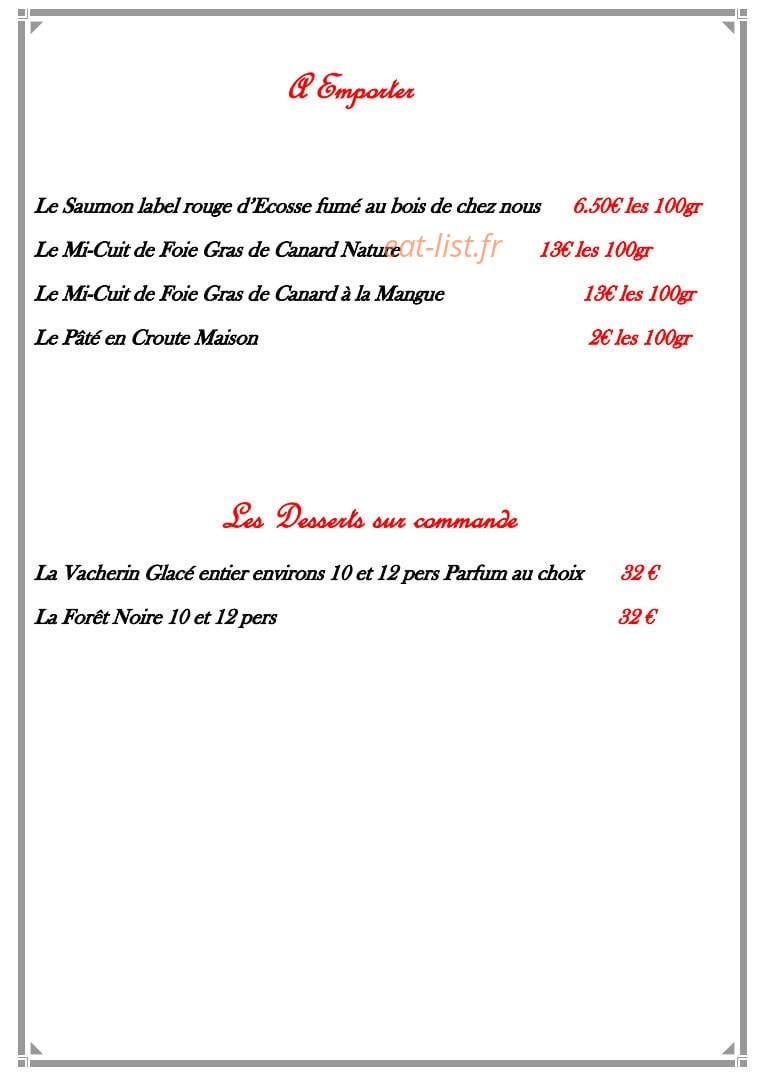 Restaurant à la Couronne — carte page 1