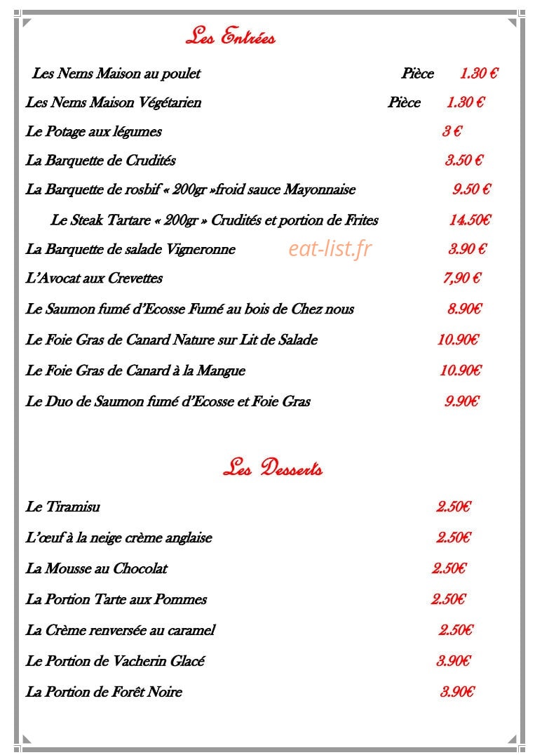 Restaurant à la Couronne — carte page 3