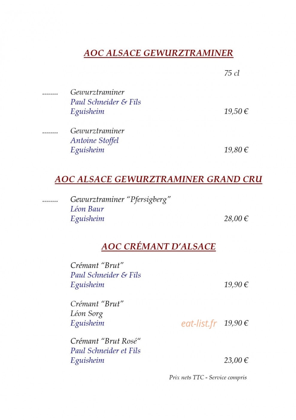 Auberge des Trois Châteaux — carte page 14