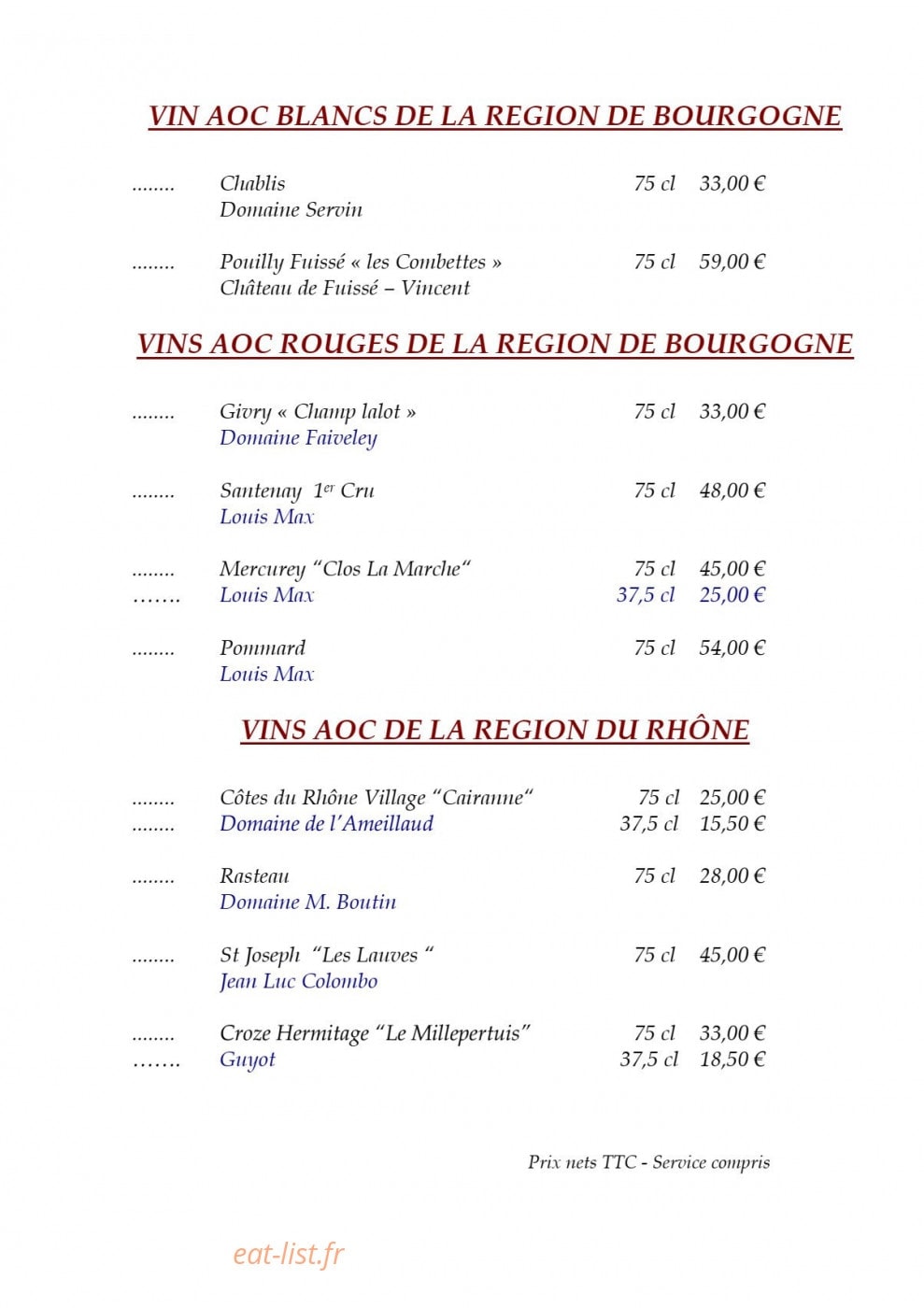Auberge des Trois Châteaux — carte page 15