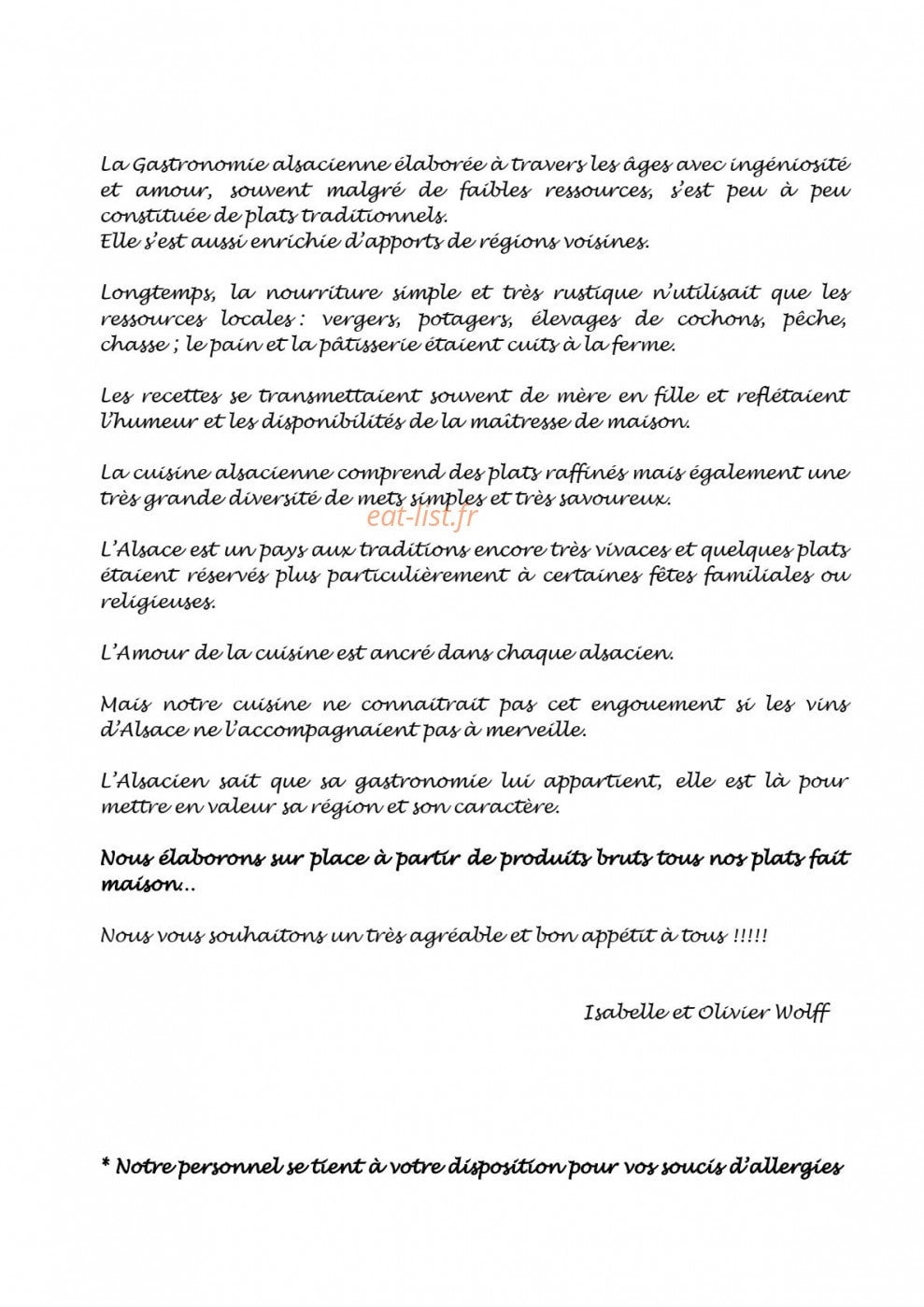 Auberge des Trois Châteaux — carte page 1