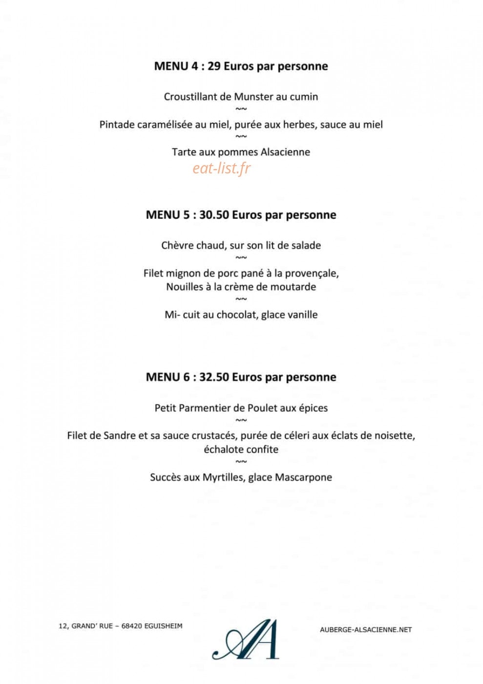 L'auberge alsacienne — carte page 9