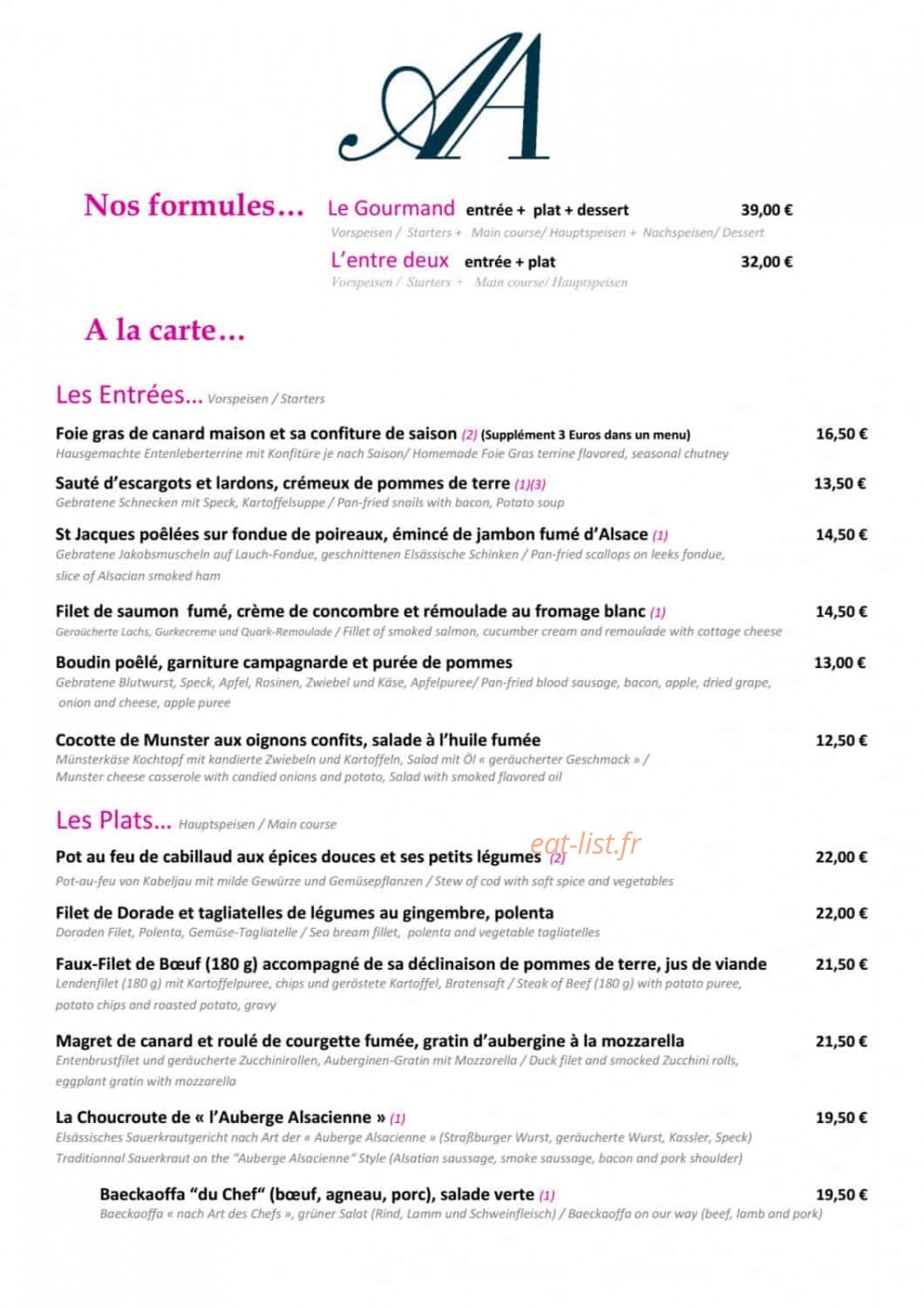 L'auberge alsacienne — carte page 1