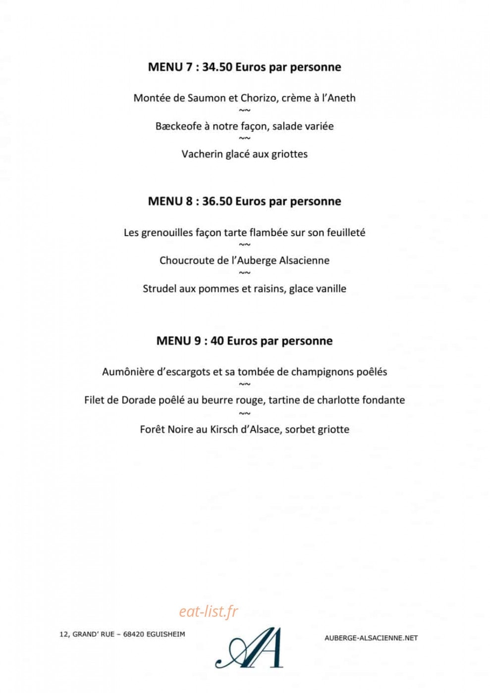 L'auberge alsacienne — carte page 10