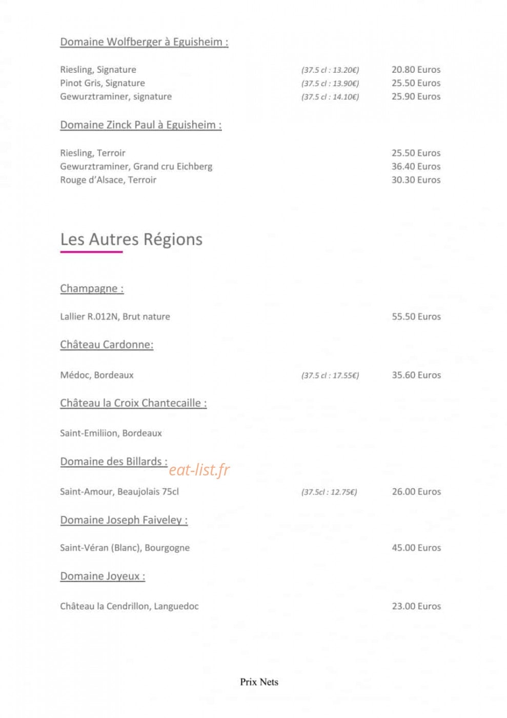 L'auberge alsacienne — carte page 5