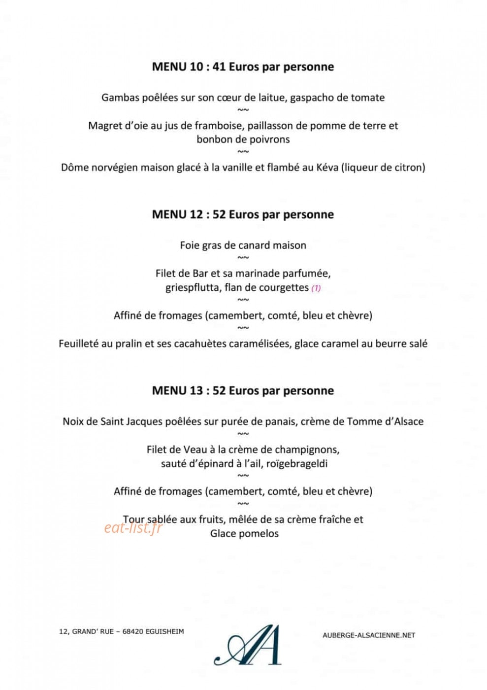 L'auberge alsacienne — carte page 11