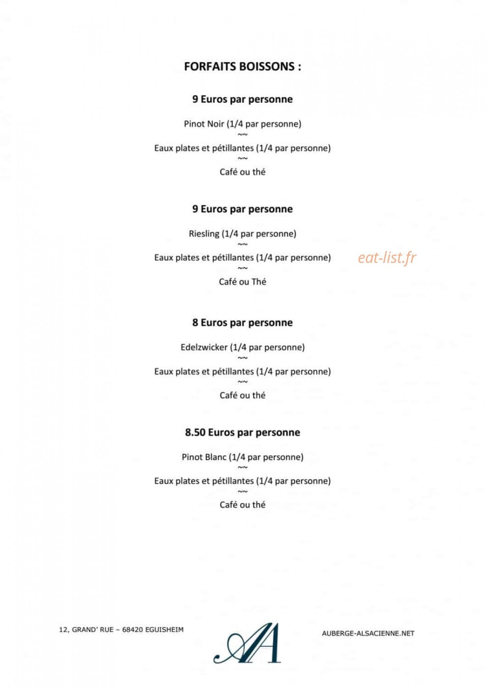 L'auberge alsacienne — carte page 12