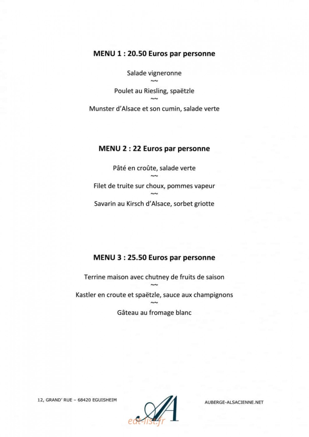 L'auberge alsacienne — carte page 8