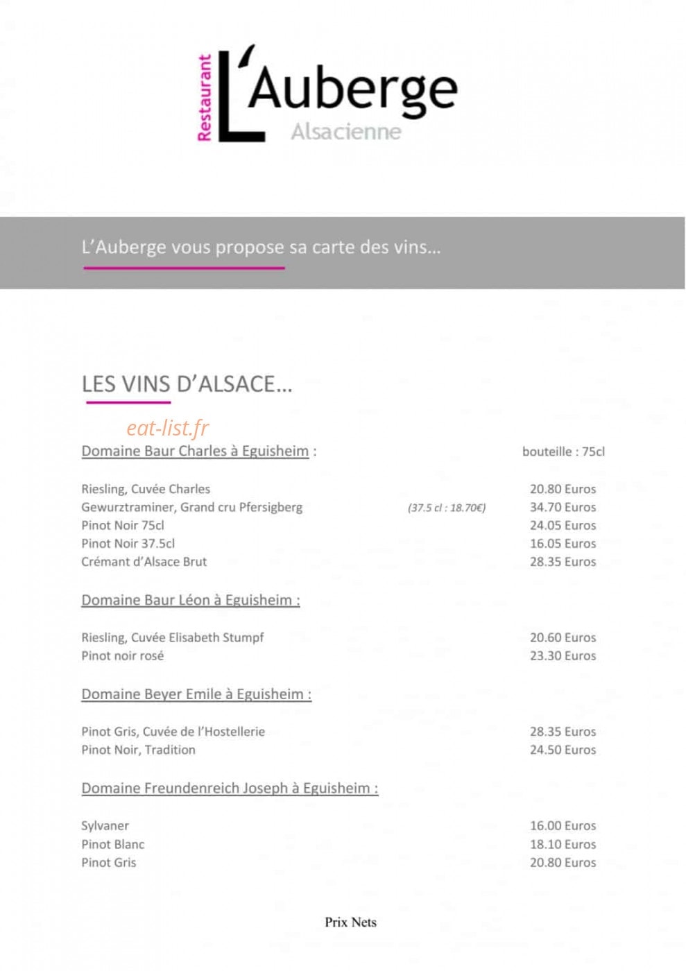 L'auberge alsacienne — carte page 3