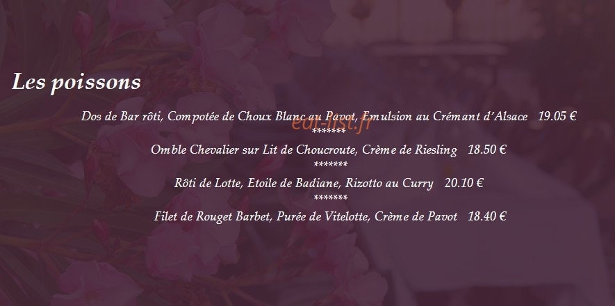 Carte et menu de Restaurant Au Vieux Porche à Eguisheim — Les poissons
