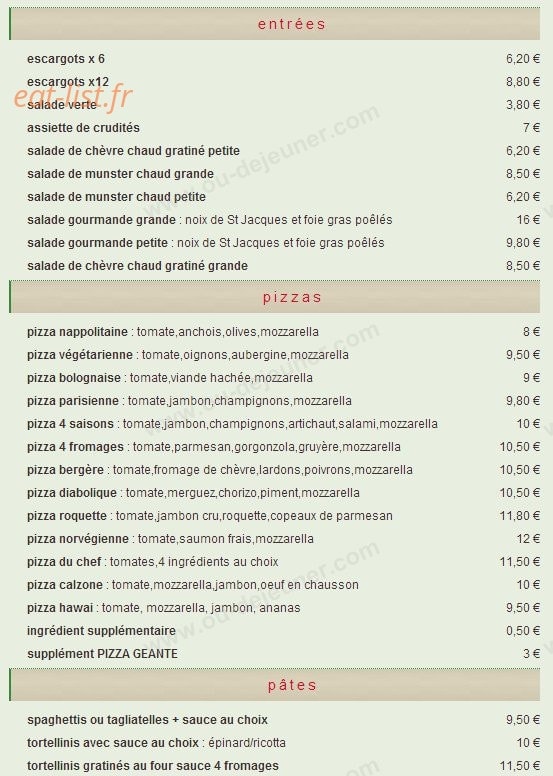 Restaurant pizzeria le Dagsbourg — carte page 1