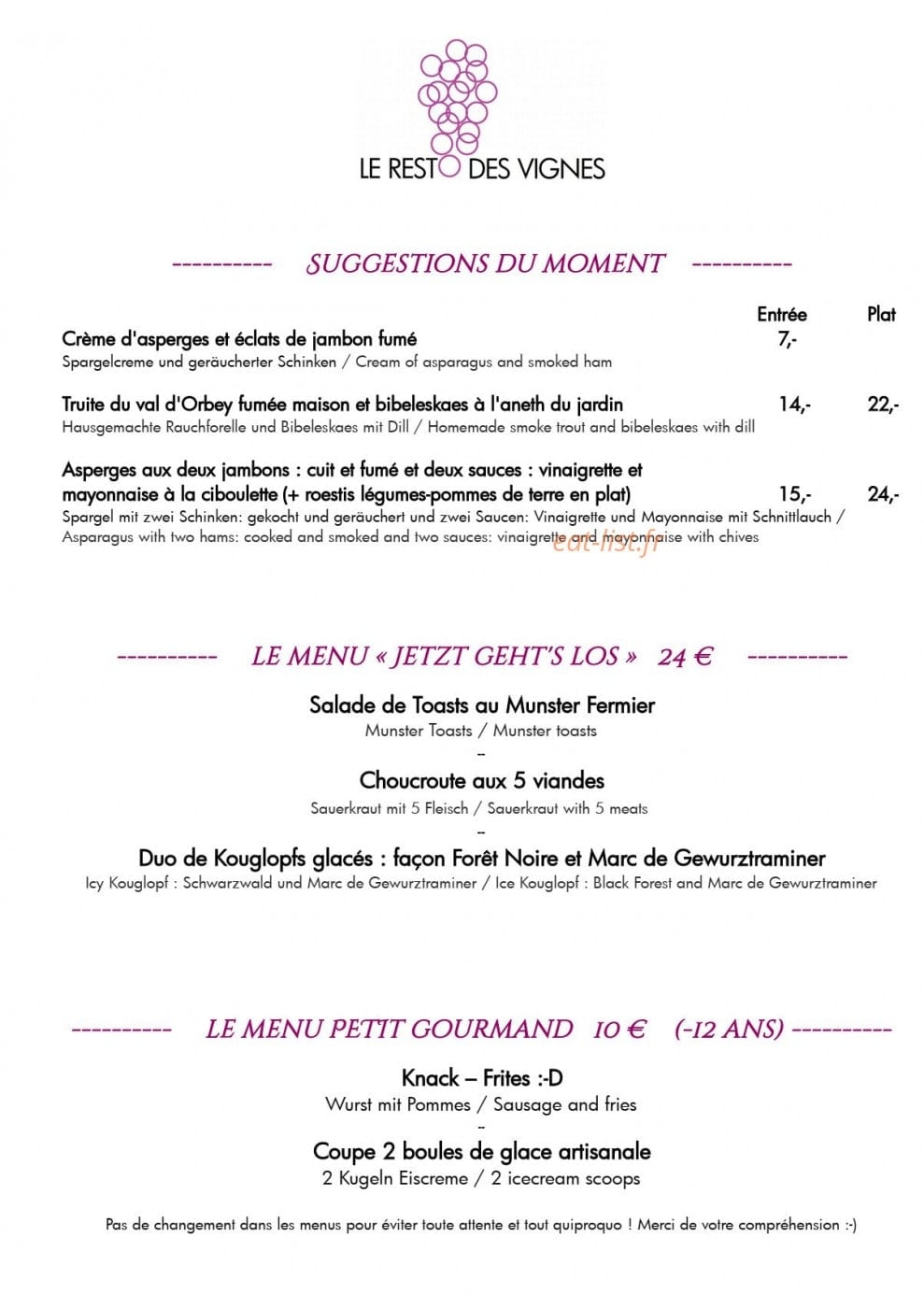 Resto des Vignes — carte page 3