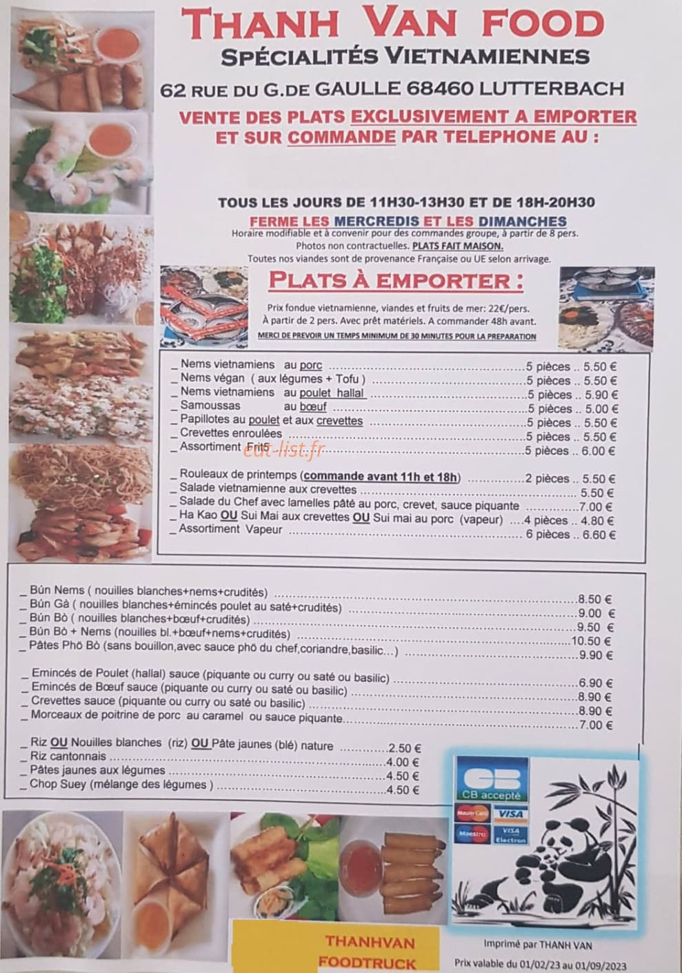 Thanh van Food — carte page 1