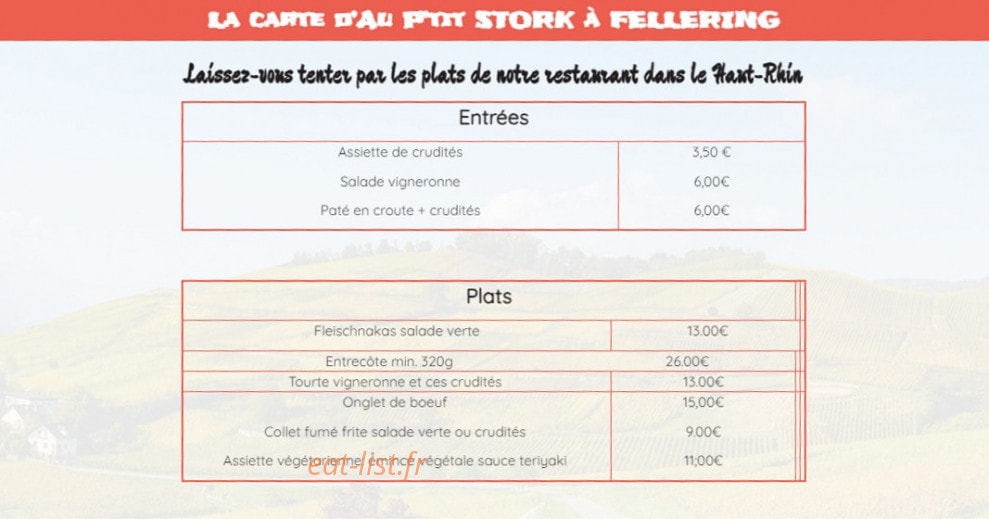 Au p'tit Stork — carte page 1