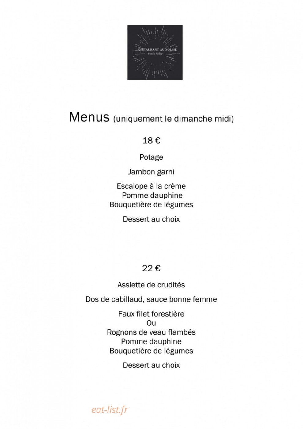 Restaurant au Soleil — carte page 4