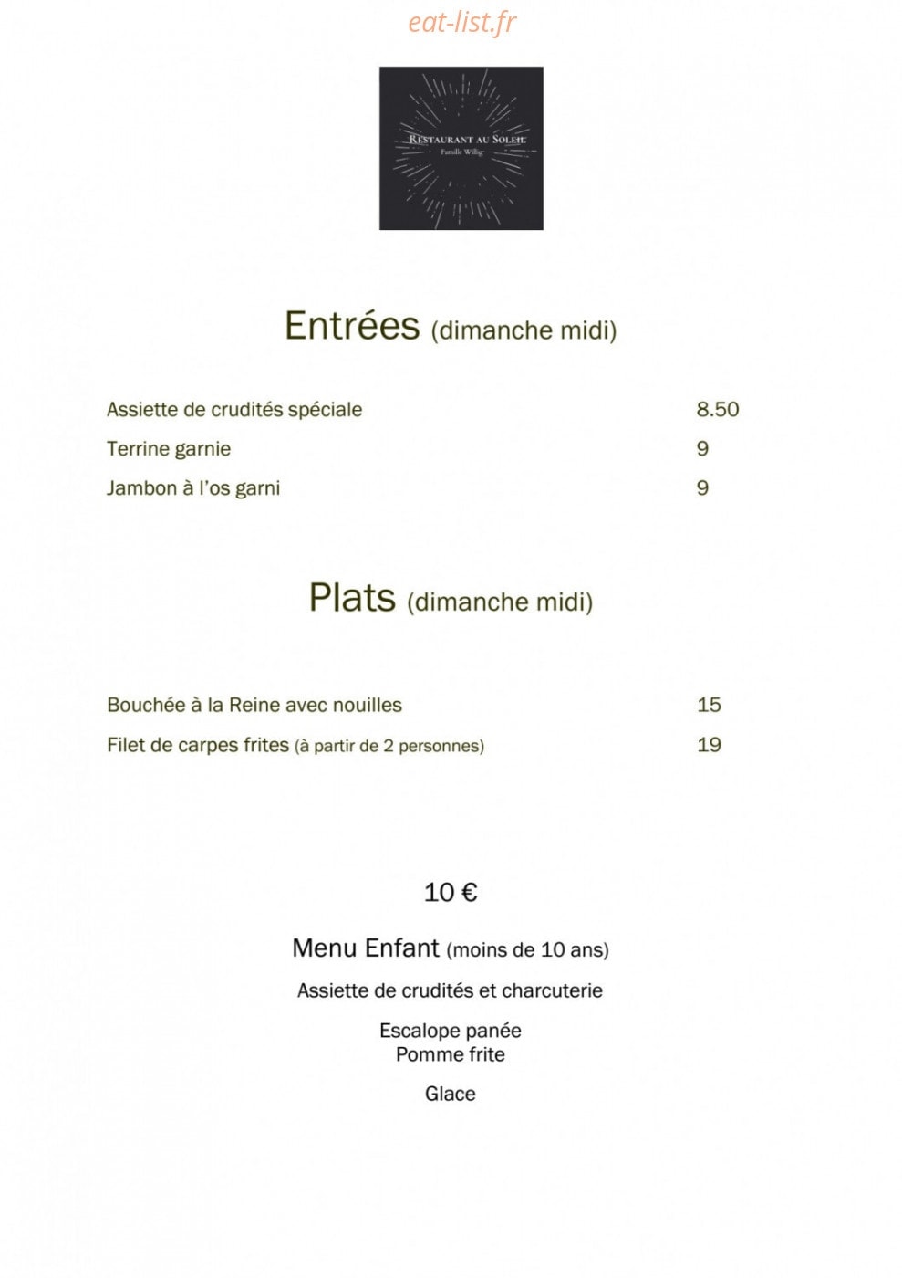 Restaurant au Soleil — carte page 5