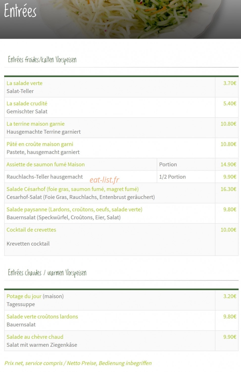 Restaurant Cesarhof — carte page 1