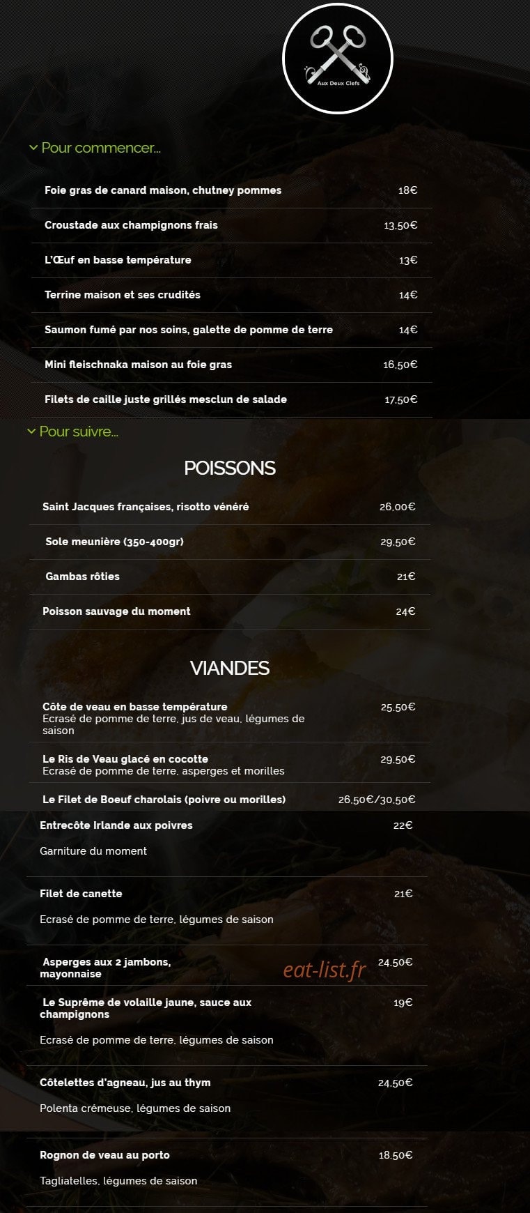 Aux Deux Clefs — carte page 1