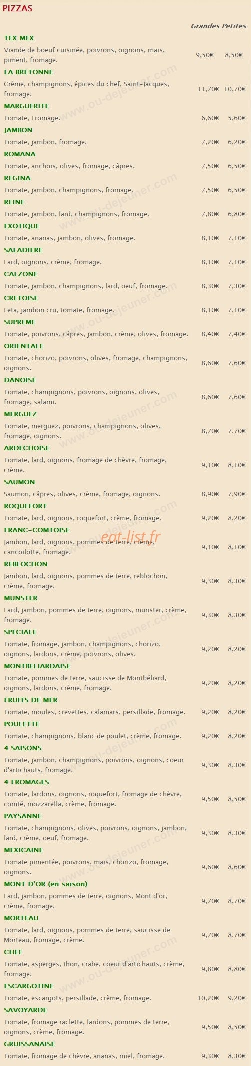 Pizzeria Pendaries — carte page 1