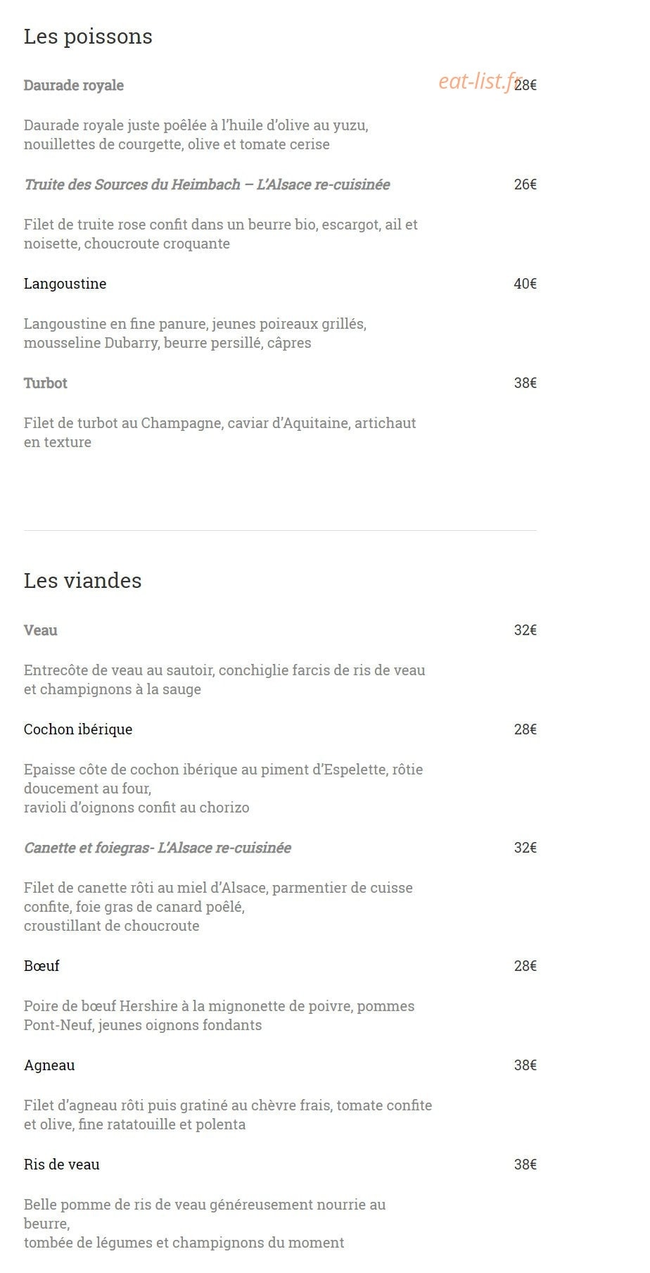 Restaurant Koenig — carte page 2