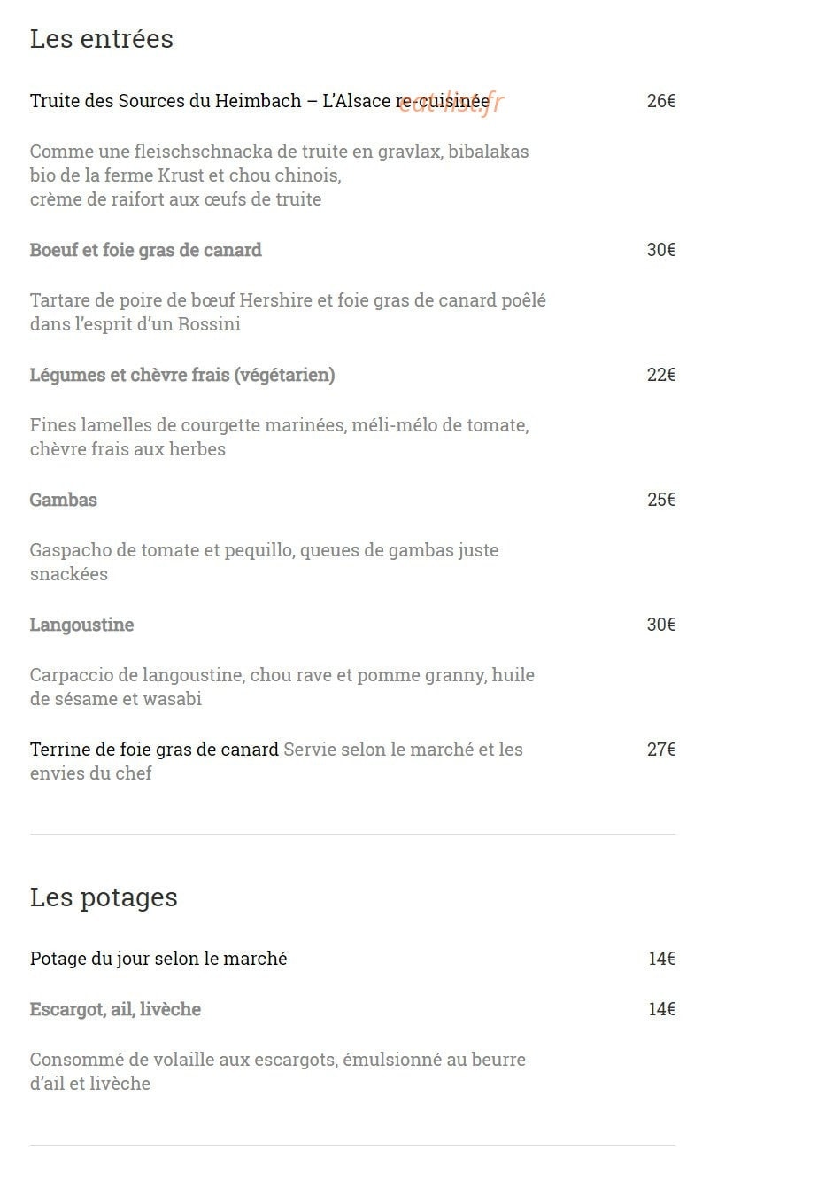 Restaurant Koenig — carte page 1