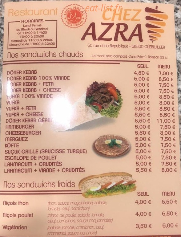 Chez Azra — carte page 1